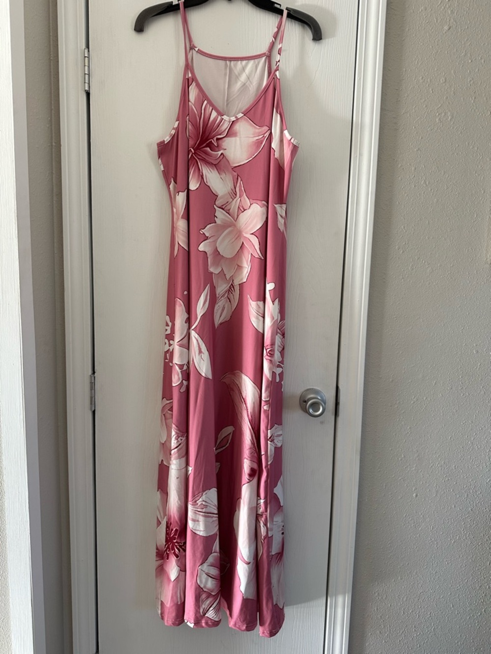 Floral Pink Maxi Slip Dress with White Blooms